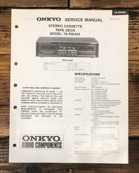 Onkyo TA-RW404 Cassette  Service Manual *Original*
