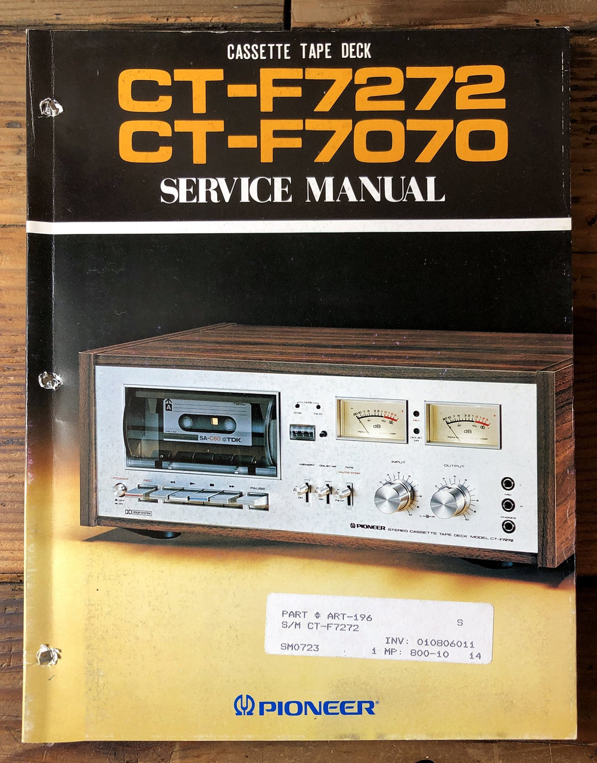Pioneer CT-F7272 CT-F7070 Cassette Deck Service Manual *Original*