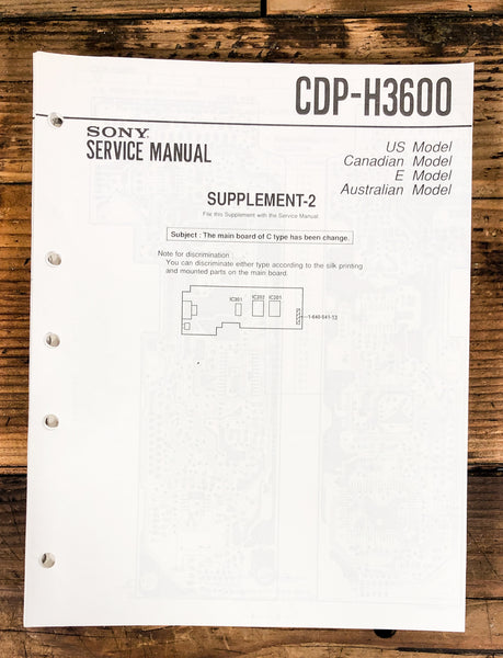 Sony CDP-H3600 CD Player Supp. # 2 Service Manual *Original*