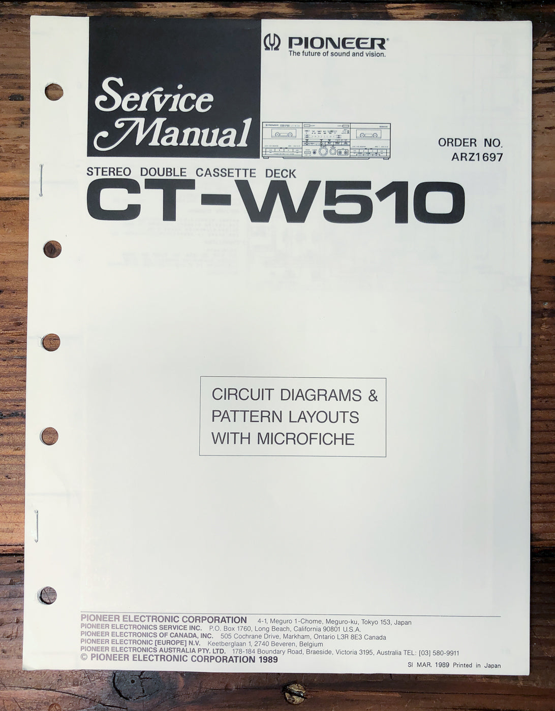 Pioneer CT-W510 Double Cassette Deck Service Manual *Original*