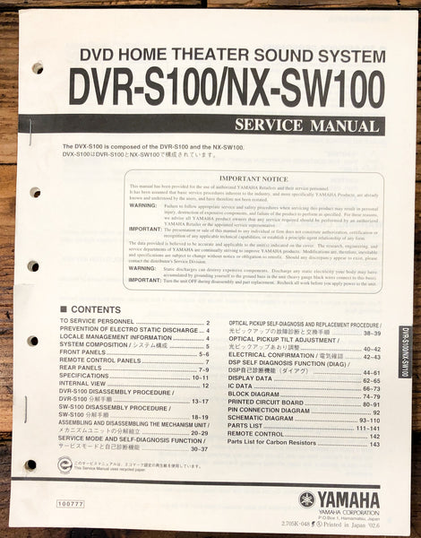 Yamaha DVR-S100 NX-SW100 Home Theater  Service Manual *Original*