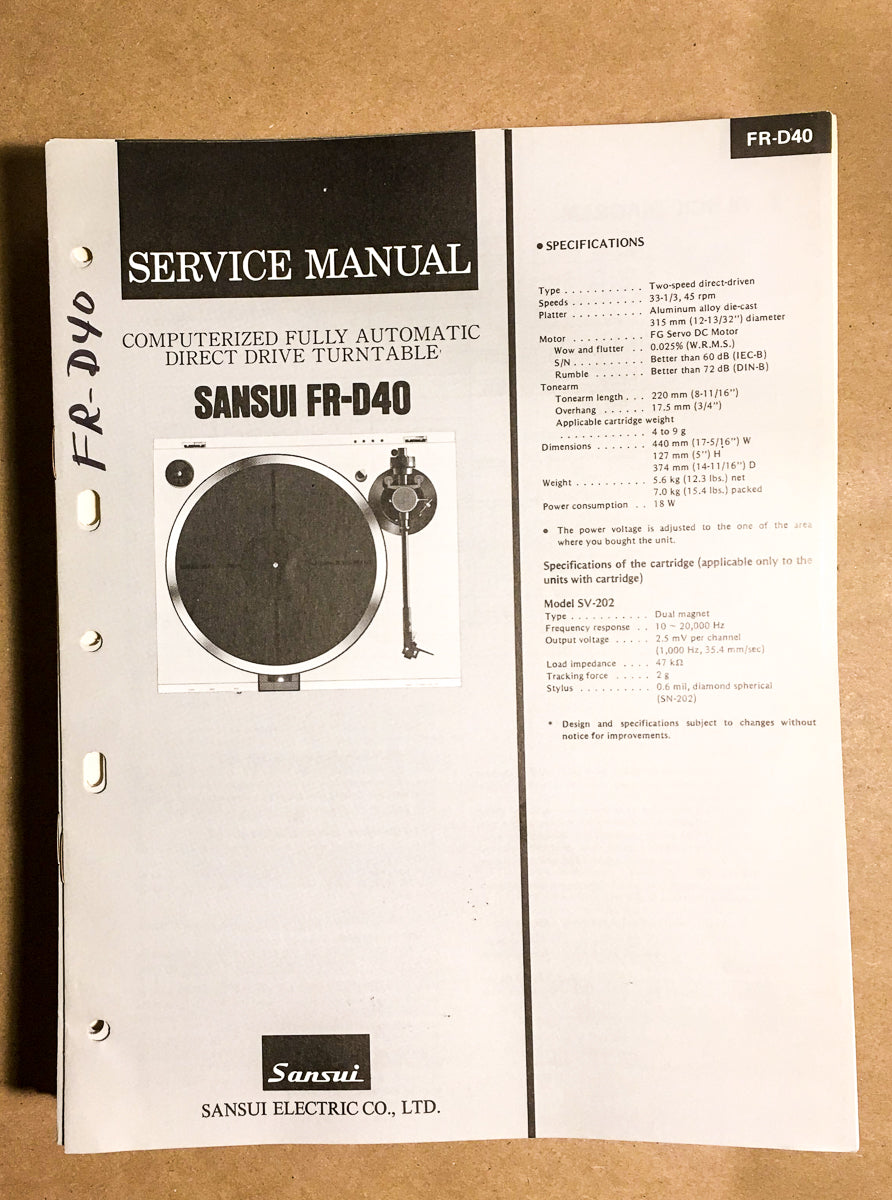 Sansui FR-D40 Turntable / Record Player Service Manual *Original*