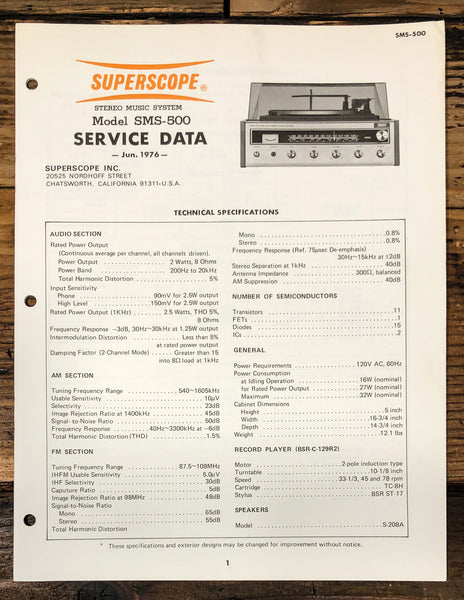 Superscope SMS-500 Stereo Service Manual *Original*