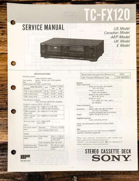 Sony TC-FX120 Cassette Service Manual *Original*