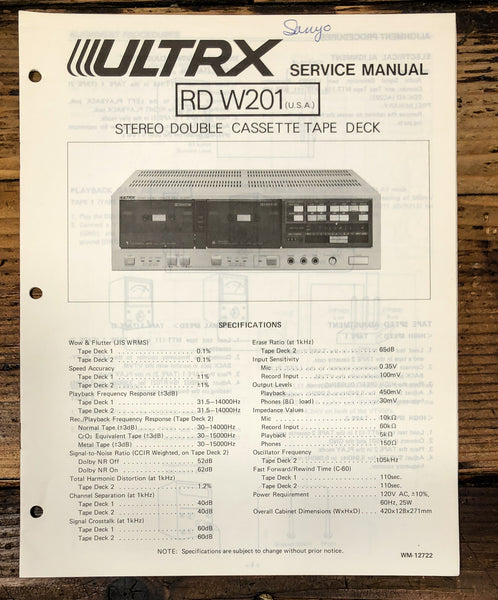Sanyo RD W201 RD-W201 Cassette Service Manual *Original*