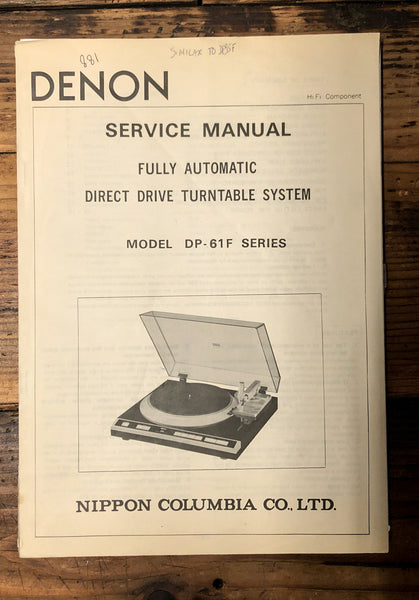 Denon DP-61F Record Player / Turntable  Service Manual *Original*