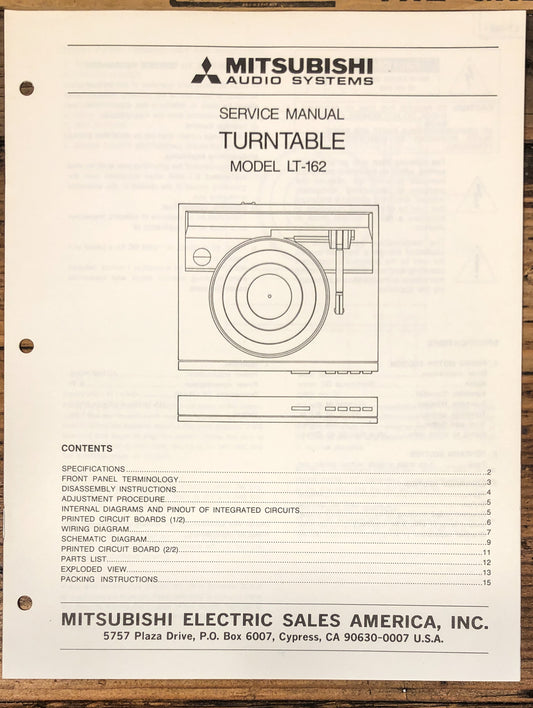 Mitsubishi LT-162 Record Player / Turntable  Service Manual *Original*