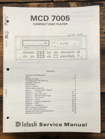 McIntosh MCD7005 MCD-7005 CD Player  Service Manual *Original*