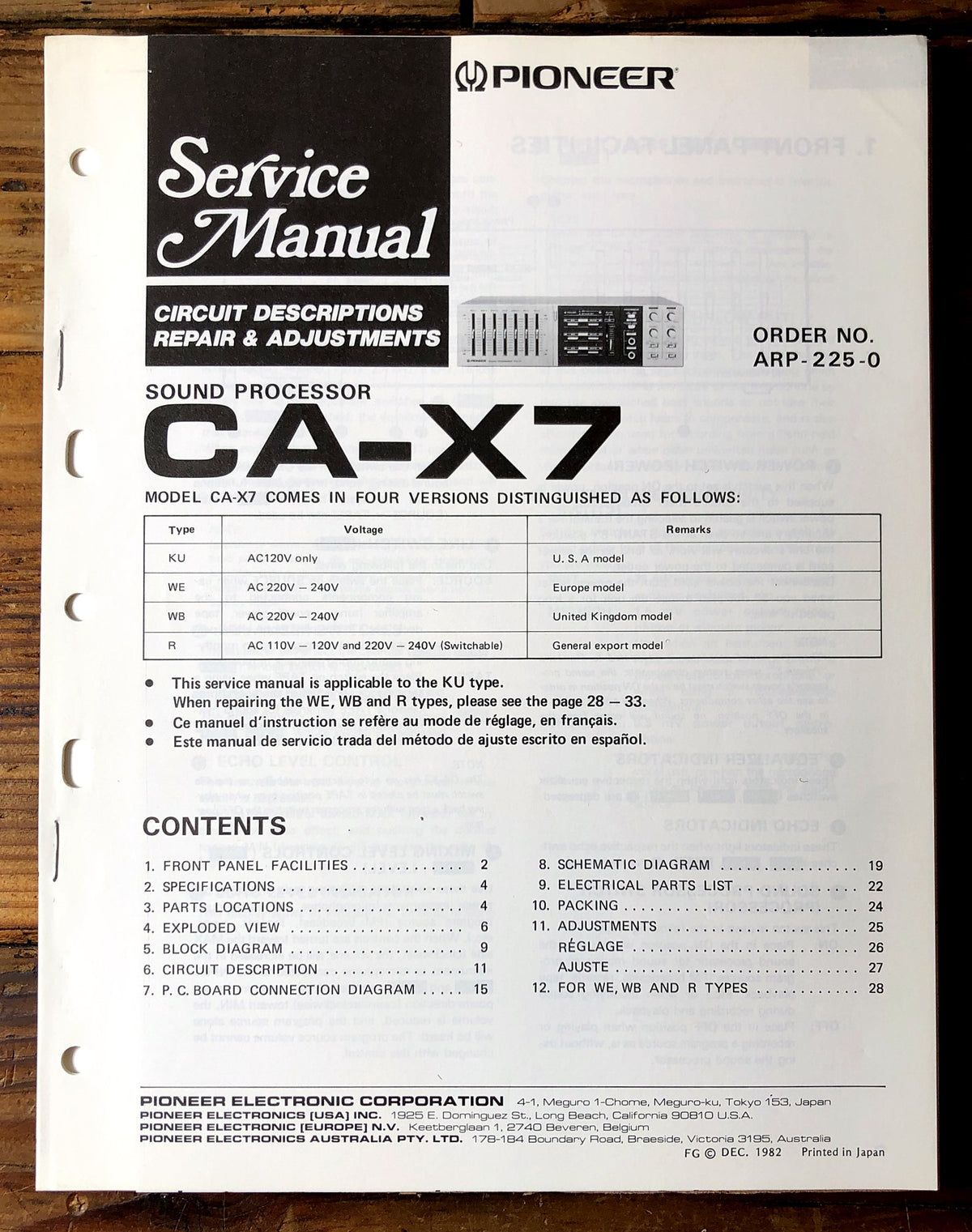 Pioneer SA-X7 Sound Processor Service Manual *Original*
