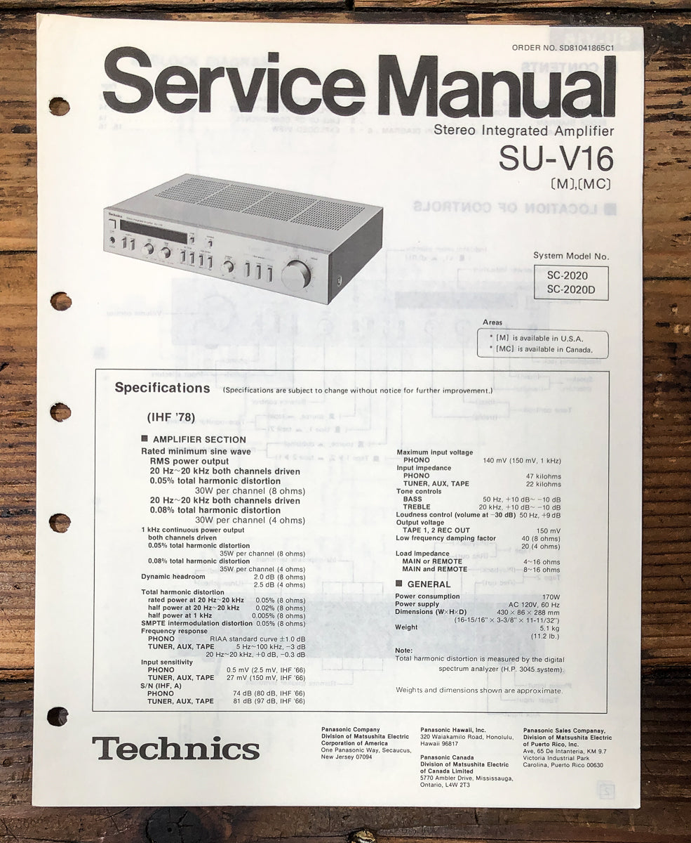 Technics SU-V16 Amplifier Service Manual *Original*
