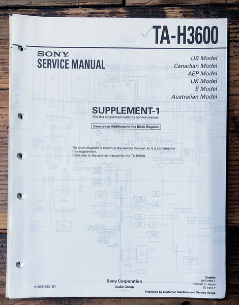 Sony TA-H3600 Amplifier Supp. Service Manual *Original*
