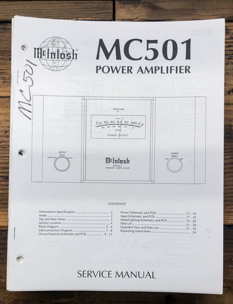 McIntosh MC501 MC-501 Amplifier  Service Manual *Original*