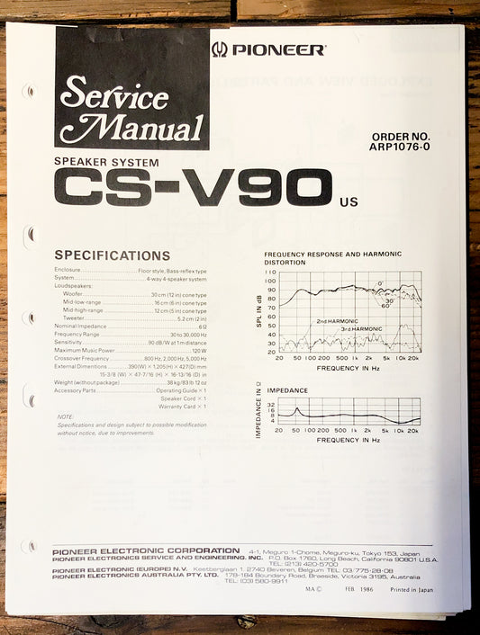 Pioneer CS-V90 SPEAKER Service Manual *Original*