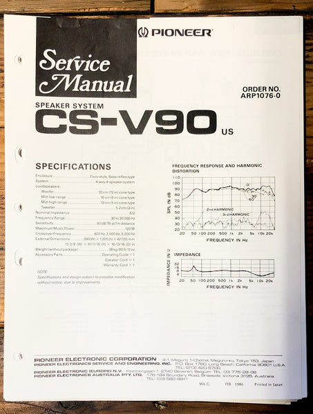 Pioneer CS-V90 Speaker  Service Manual *Original*