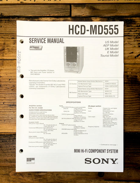 Sony HCD-MD555 MD Stereo  Service Manual *Original*