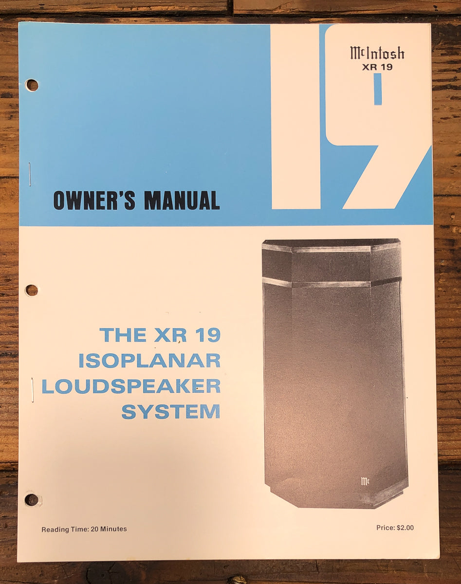 McIntosh XR19 Speaker Owners / User Manual *Original*