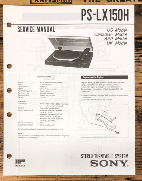 Sony PS-LX150H Record Player / Turntable  Service Manual *Original*