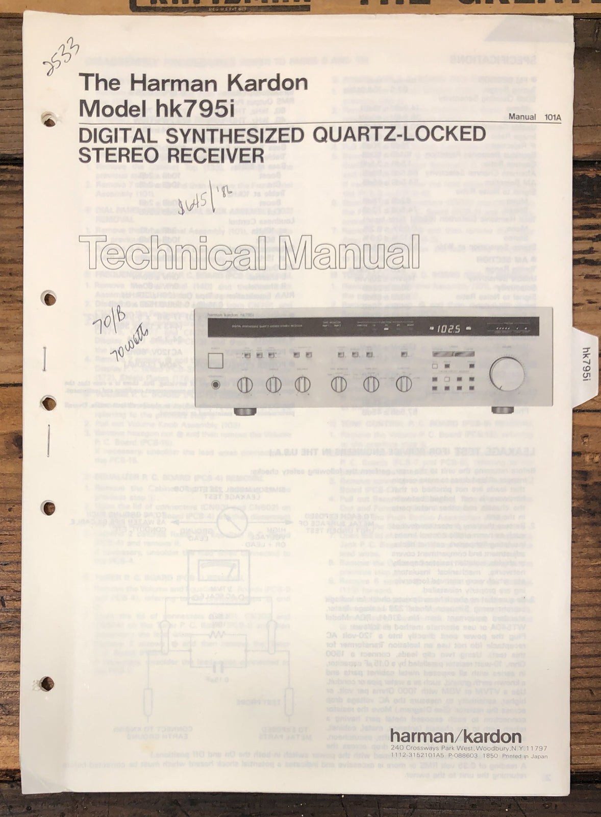 Harman Kardon HK795i HK-795i Receiver  Service Manual *Original*