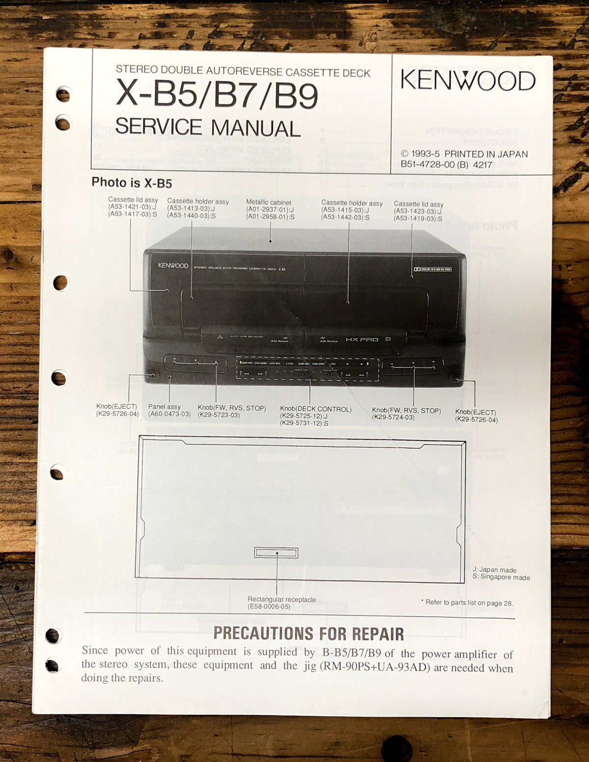 Kenwood X-B5 X-B7 X-B9 Cassette  Service Manual *Original*