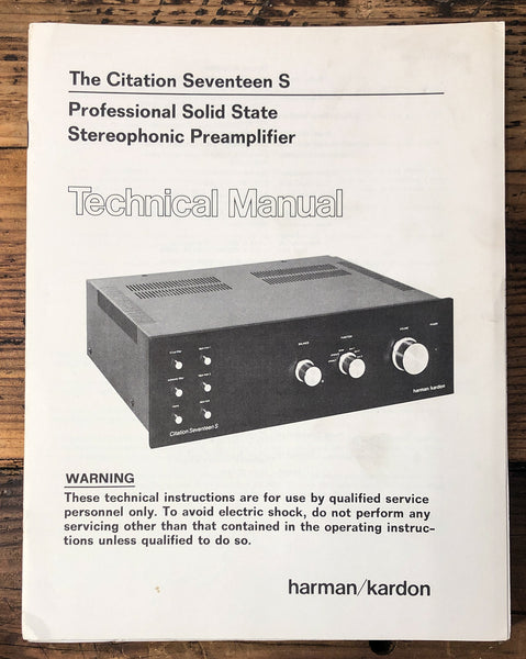 Harmon Kardon Citation 17S 17 S Preamp / Preamplifier Service Manual *Orig*