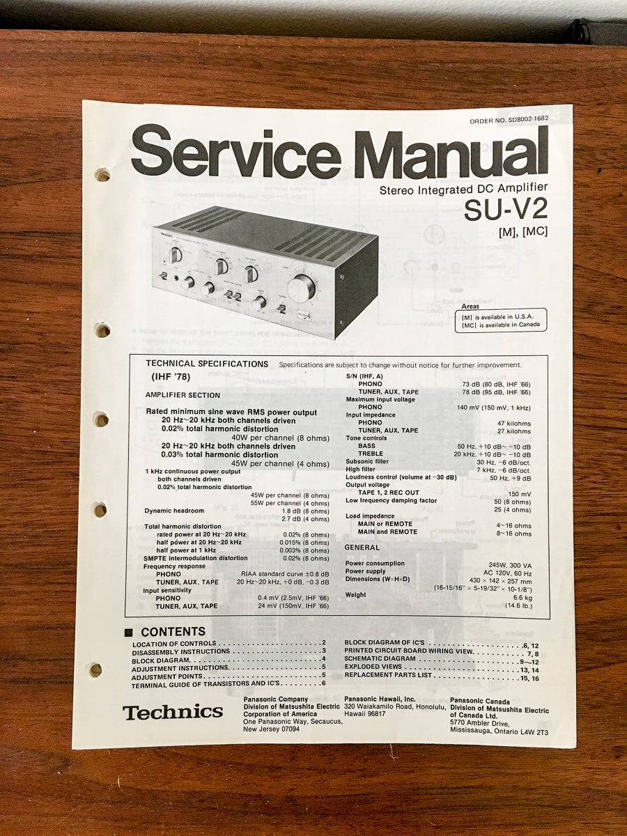 Technics SU-V2 Amplifier Service Manual *Original*