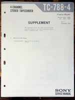 Sony TC-788-4 Reel to Reel Supp. Service Manual *Original*