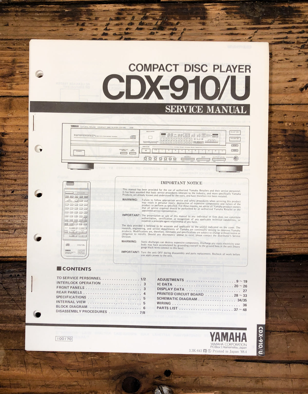 Yamaha CDX-910 CDX-910U CD Player  Service Manual *Original*