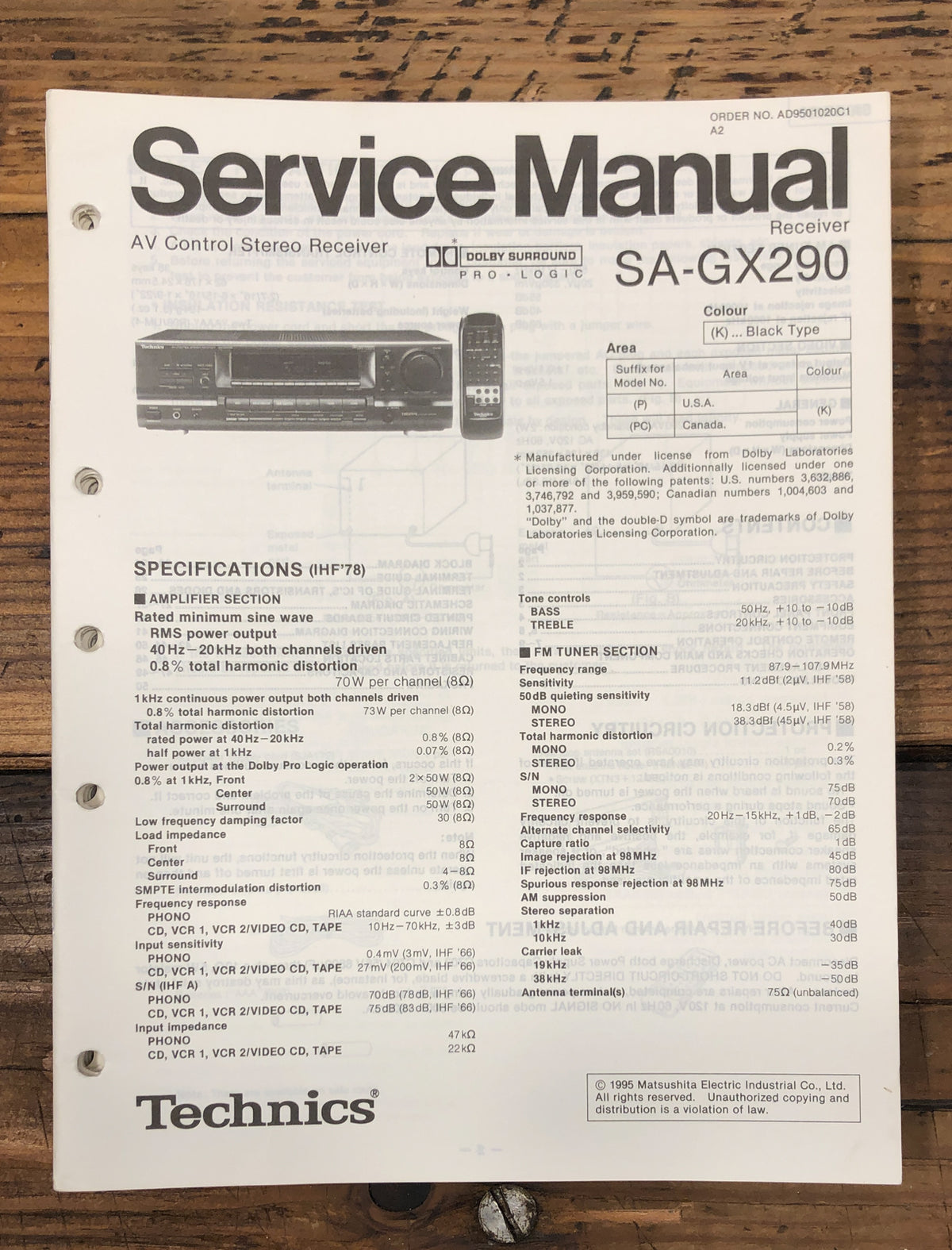 Technics SA-GX290 Receiver  Service Manual *Original*