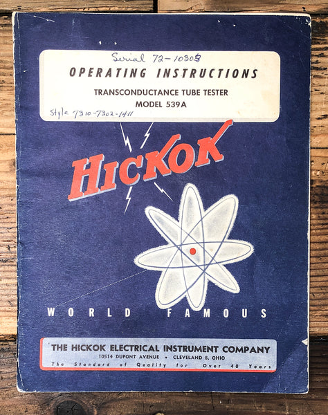 Hickok Model 539A / 539 A Tube Tester  Owner / User Manual *Original*