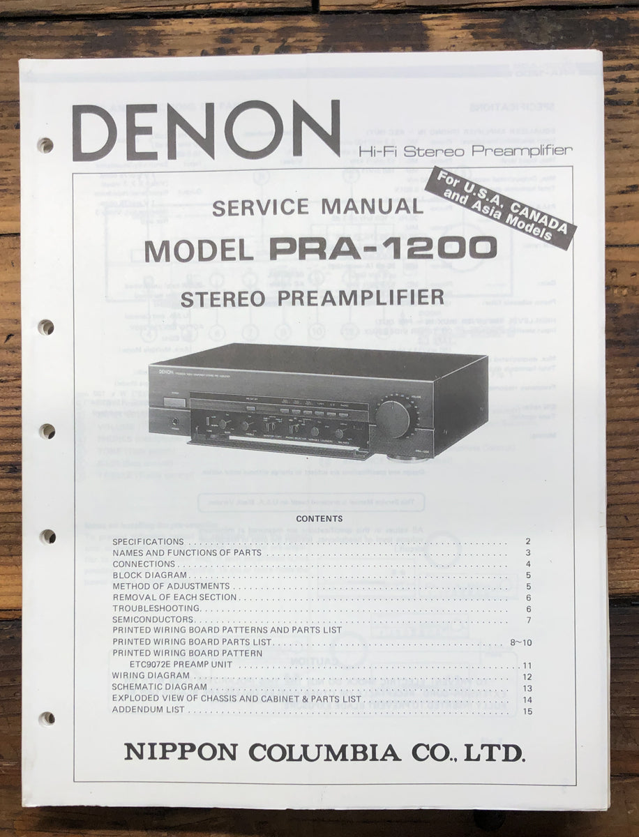 Denon PRA-1200 Preamp / Preamplifier  Service Manual *Original*