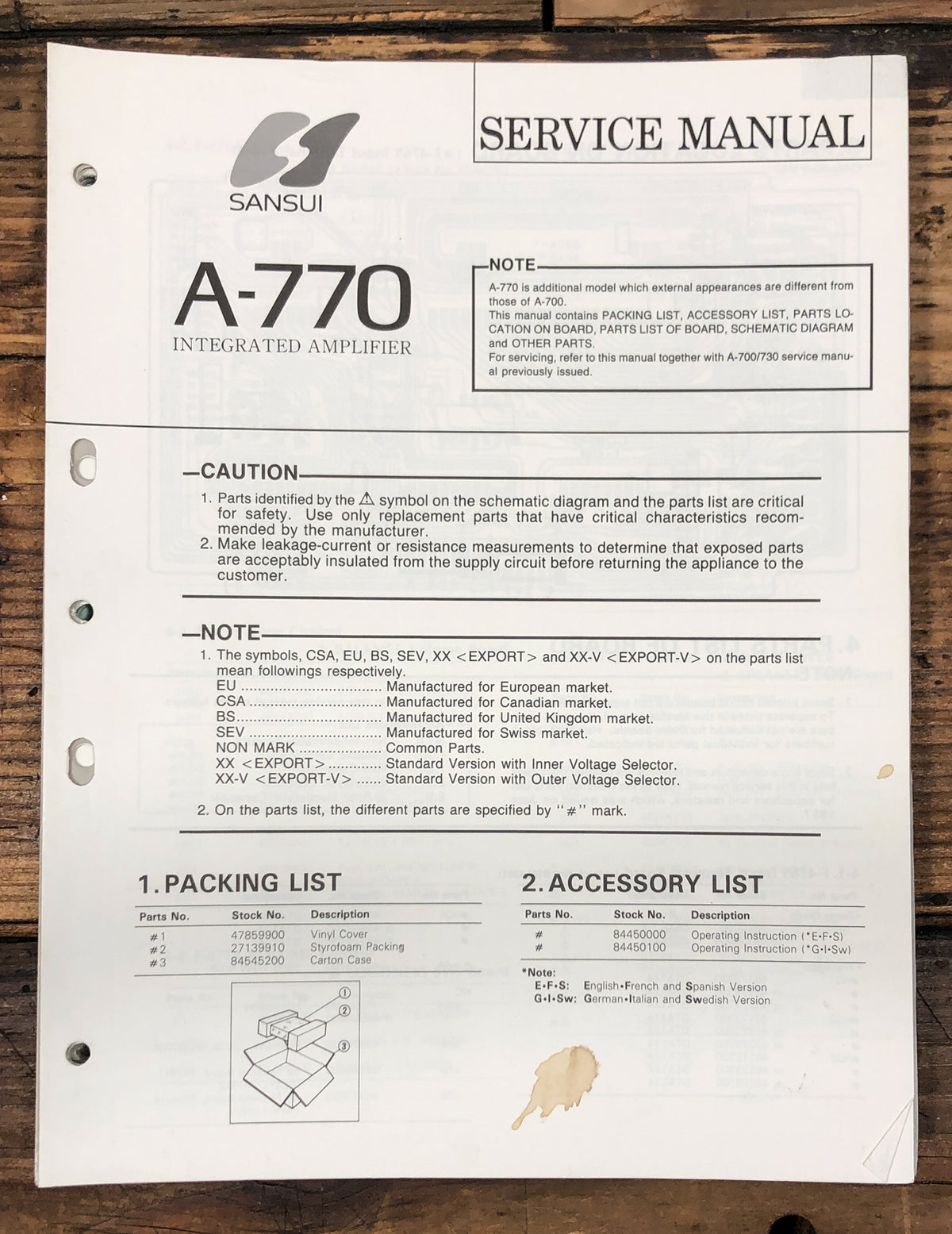 Sansui A-770 Amplifier  Service Manual *Original*