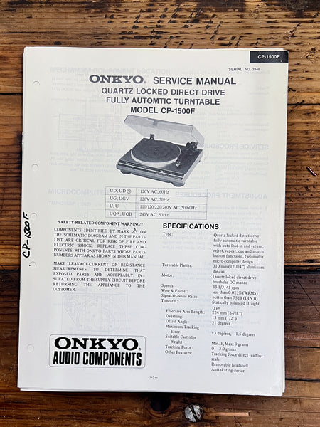 Sony CP-1500F Record Player / Turntable  Service Manual *Original*