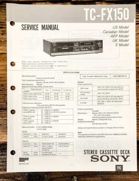 Sony TC-FX150 Cassette Service Manual *Original*