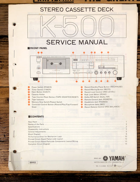 Yamaha K-500 Cassette  Service Manual *Original*