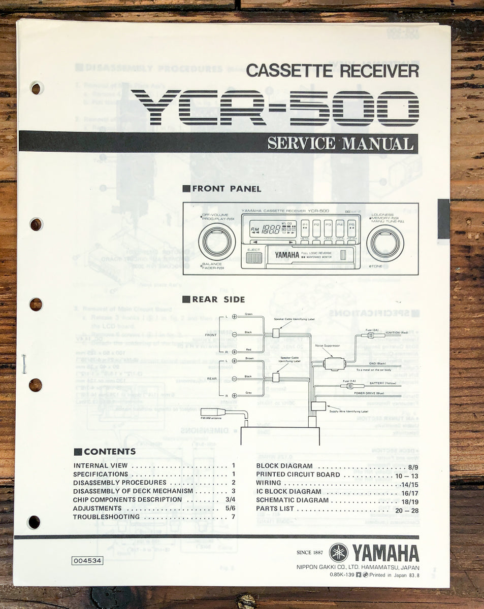 Yamaha YCR-500 Car Radio Service Manual *Original*