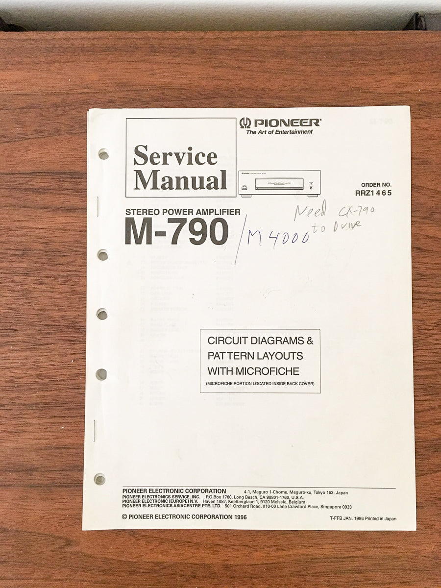 Pioneer M-790 Amplifier Service Manual *Original*