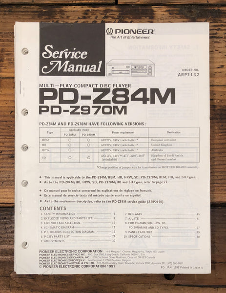 Pioneer PD-Z84M PD-Z970M CD Player  Service Manual *Original*
