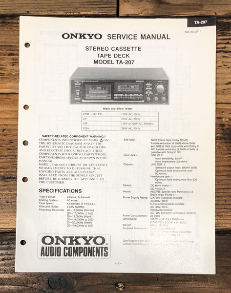 Onkyo TA-207 Cassette Service Manual *Original*