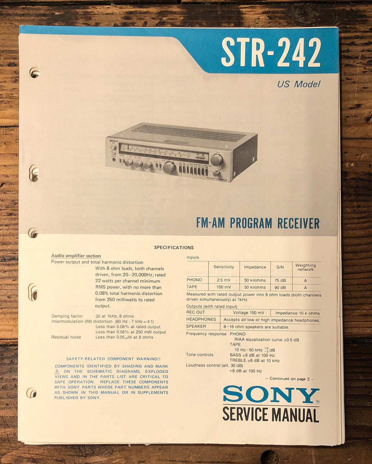 Sony STR-242 Receiver  Service Manual *Original*