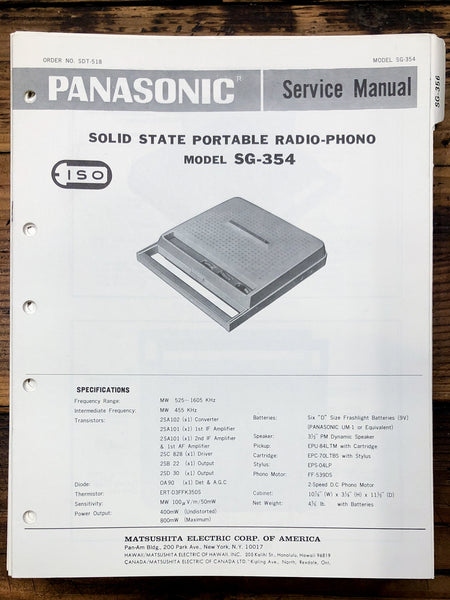 Panasonic SG-354 Record Player / Turntable  Service Manual *Original*