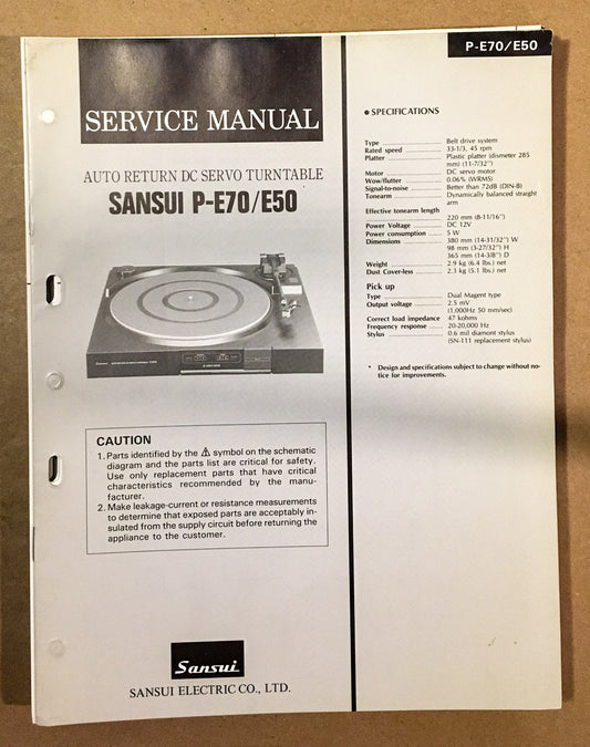 Sansui P-E70 P-E50 Record Player / Turntable  Service Manual *Original*