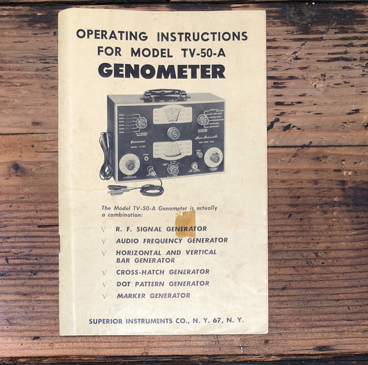 Superior Instruments TV-50-A Genometer Owners / User Manual *Original*