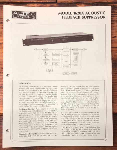 Altec Model 1620A Acoustic Suppressor  Service Manual *Original*