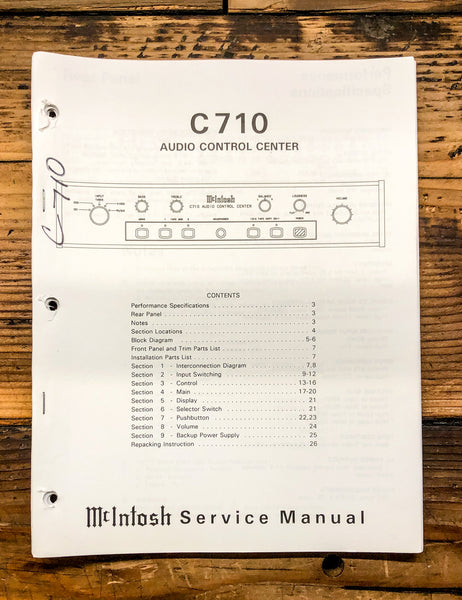 McIntosh C710 C-710 Preamp / Preamplifier  Service Manual *Original*