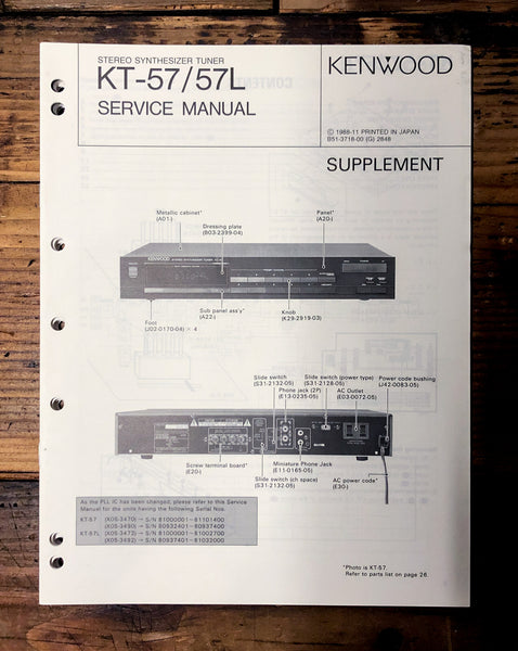 Kenwood KT-57 Tuner Supp. Service Manual *Original*