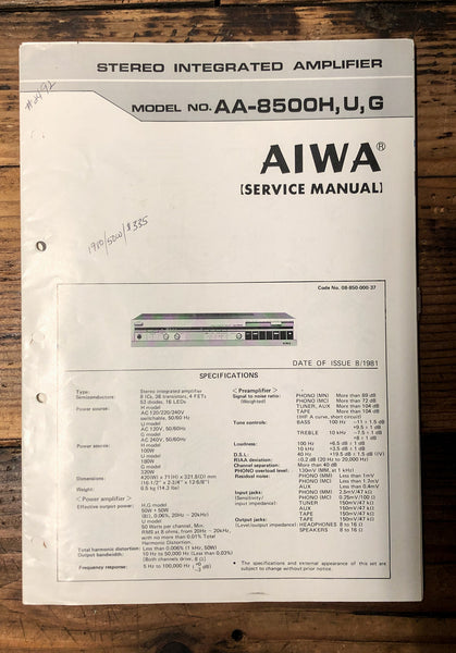 Aiwa AA-8500 AA-8500 H U G Amplifier  Service Manual *Original*