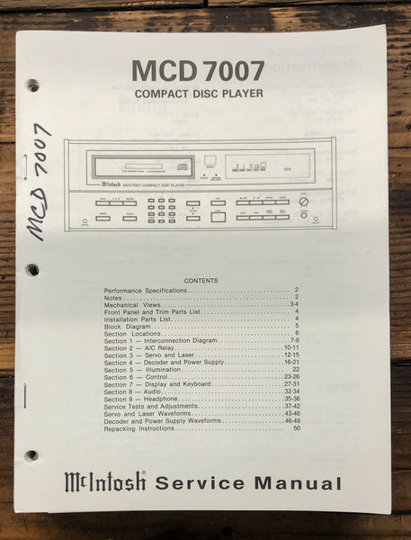 McIntosh MCD7007 MCD-7007 CD Player  Service Manual *Original*