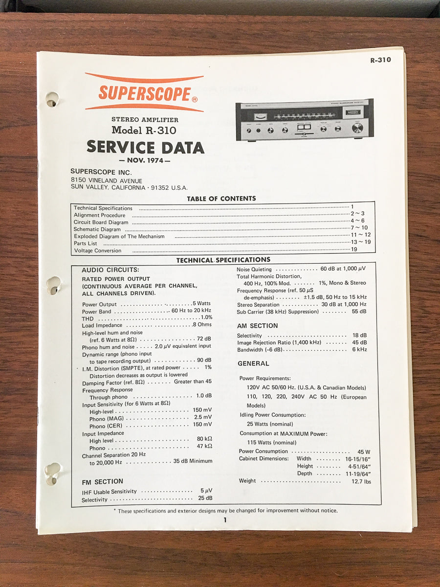 Superscope R-310 Receiver Service Manual *Original*