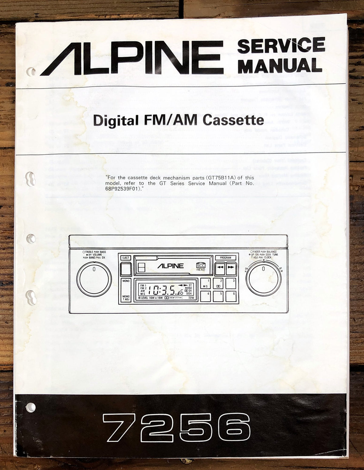 Alpine 7256 Digital FM/AM Cassette Service Manual *Original*