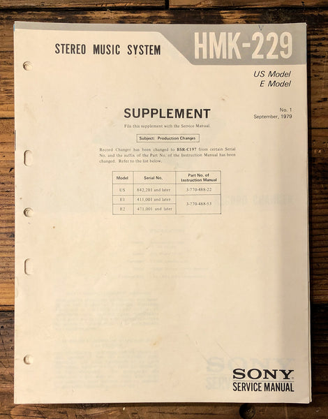 Sony HMK-229 Stereo Supp. Service Manual *Original*